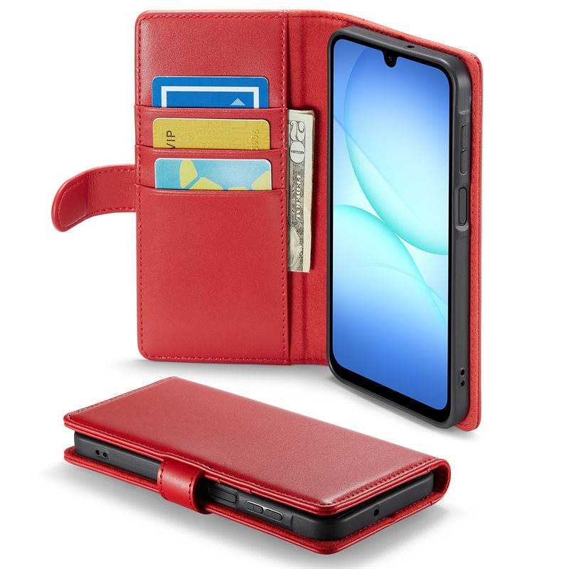 Mobique Ekte Lærveske Samsung Galaxy A17 Rød - Stilfullt lommeboketui med plass for sedler og kort