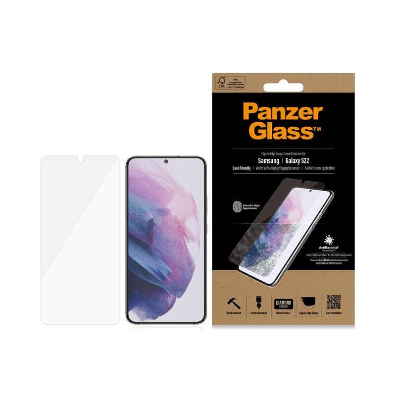 PanzerGlass Samsung Galaxy S22 Screen Protector Ultra Wide Fit - Herdet glass skjermbeskytter - Klar beskyttelse for din skjerm