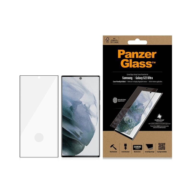 PanzerGlass Samsung Galaxy S22 Ultra Screen Protector Ultra Wide Fit - Herdet glass skjermbeskytter - Klar beskyttelse for din skjerm