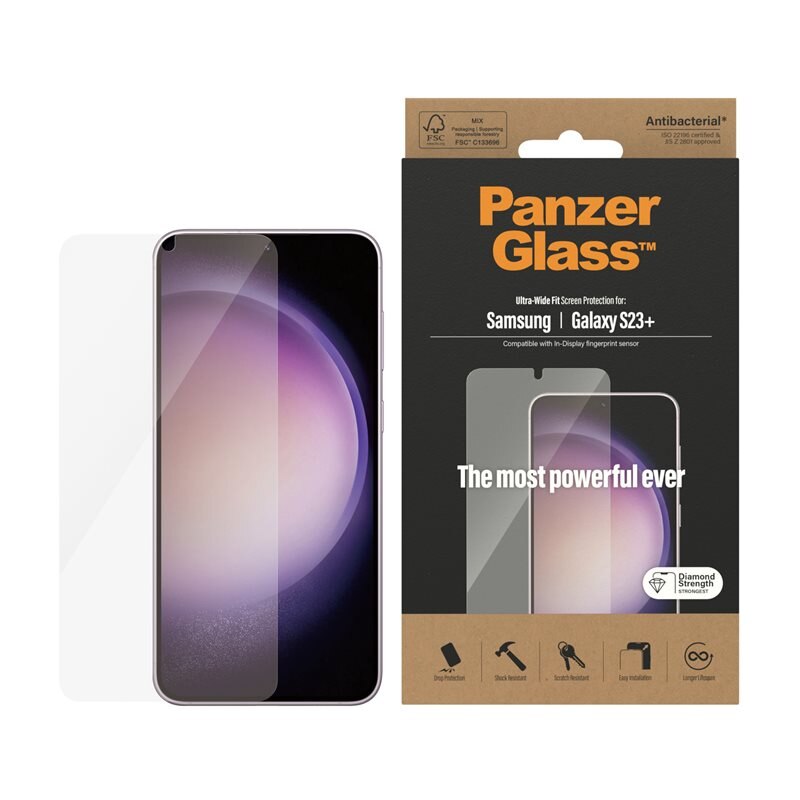 PanzerGlass Samsung Galaxy S23 Plus Screen Protector Ultra Wide Fit - Herdet glass skjermbeskytter - Klar beskyttelse for din skjerm