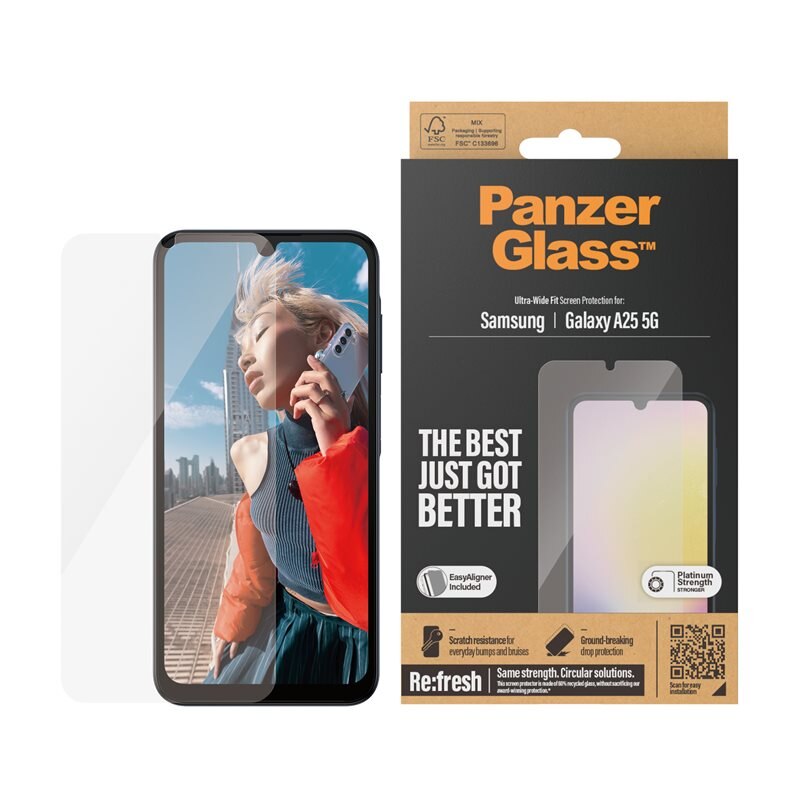 PanzerGlass Samsung Galaxy A25 Screen Protector (with EasyAligner) Ultra Wide Fit - Herdet glass skjermbeskytter med monteringsramme - Enkel