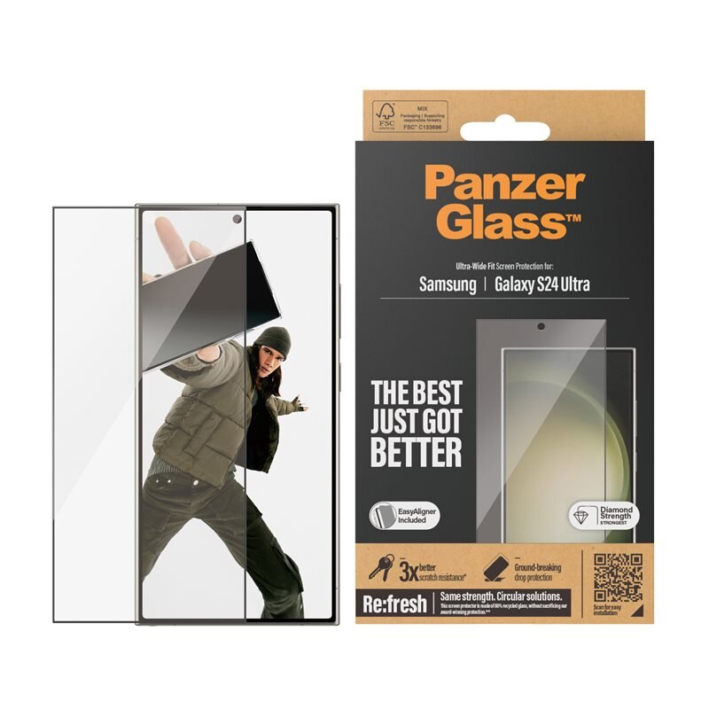 PanzerGlass Samsung Galaxy S24 Ultra Screen Protector (with EasyAligner) Ultra Wide Fit - Herdet glass skjermbeskytter med monteringsramme - Enkel