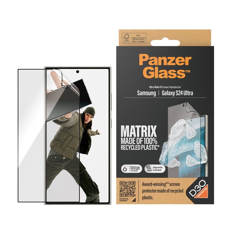PanzerGlass Samsung Galaxy S24 Ultra Screen Protector D3O (with EasyAligner) Ultra Wide Fit - Herdet glass skjermbeskytter med monteringsramme - Enkel
