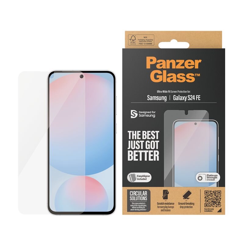 PanzerGlass Samsung Galaxy S24 FE Screen Protector (with EasyAligner) Ultra Wide Fit - Herdet glass skjermbeskytter med monteringsramme - Enkel