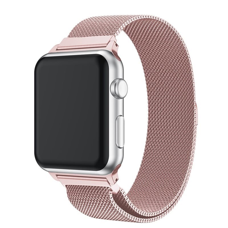 Apple Watch SE 44mm Reim Milanese Loop Rosa gull - Luksuriøst armbånd med magnetisk lukking - Rustfritt stål