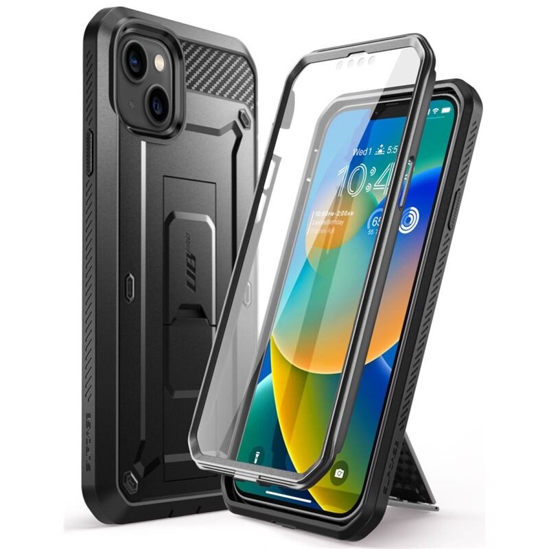 SUPCASE Unicorn Beetle Pro Case iPhone 14 Plus Black - Håndverker Deksel med Skærmbeskyttelse og Stativfunksjon