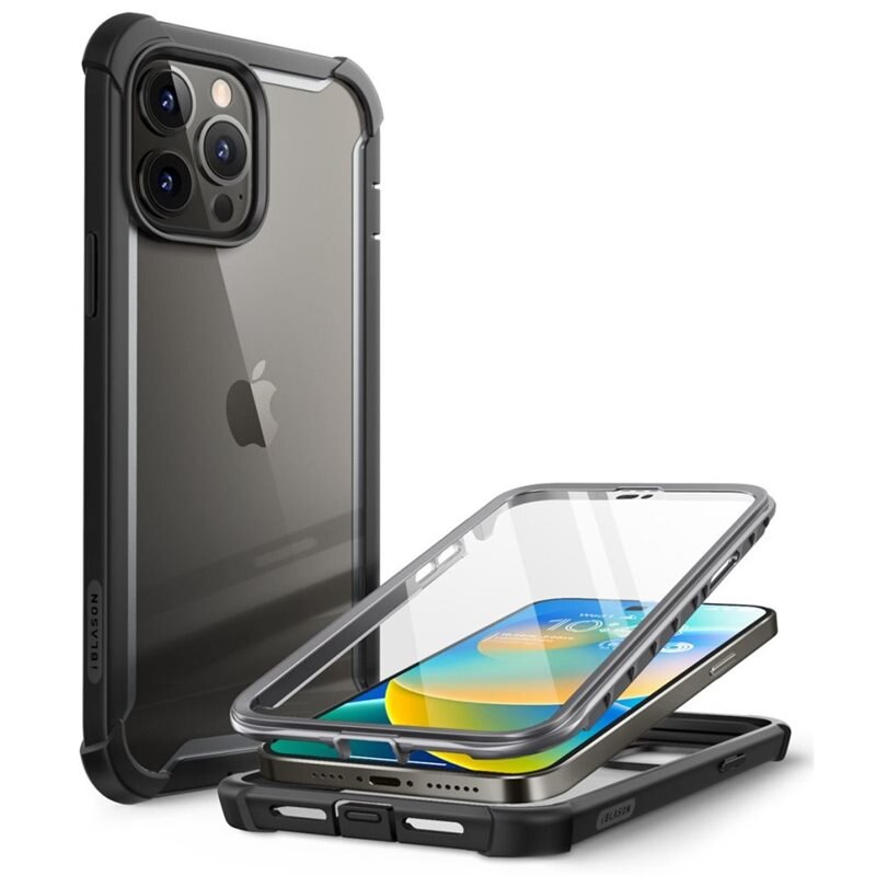SUPCASE Ares Clear Case iPhone 14 Pro Black - Deksel med Skjermbeskytter
