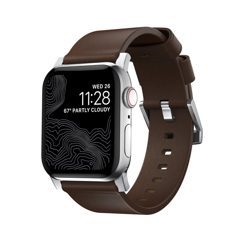 Nomad Apple Watch 40mm Modern Band Horween Leather Rustic Brown (Silver Hardware) - Klokkereim i skinn