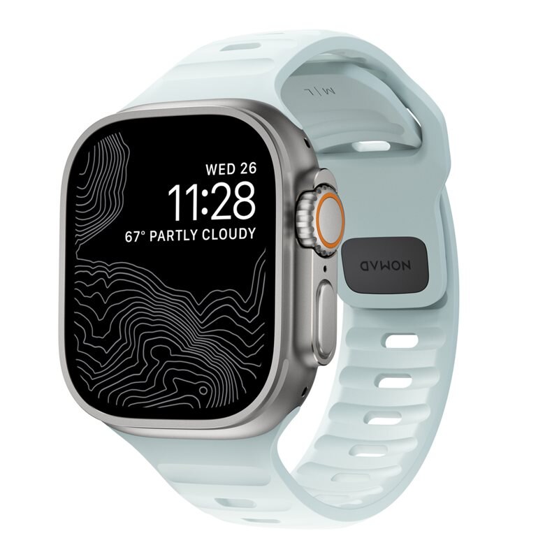 Nomad Apple Watch Series 10 46mm Sport Band Icy Blue Glow - Limited edition - Klokkereim - Sportsreim