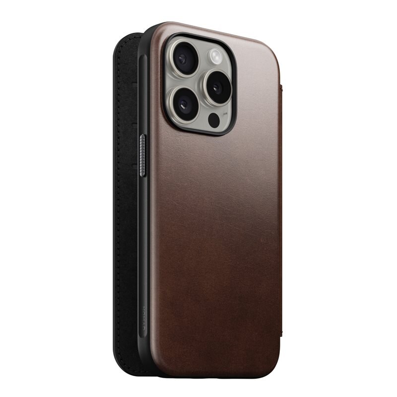 Nomad iPhone 15 Pro Modern Horween Leather Folio MagSafe Rustic Brown - Etui