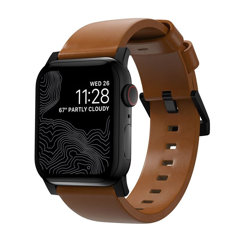 Nomad Apple Watch Ultra 49mm Modern Leather Band English Tan (Black Hardware) - Klokkereim i skinn