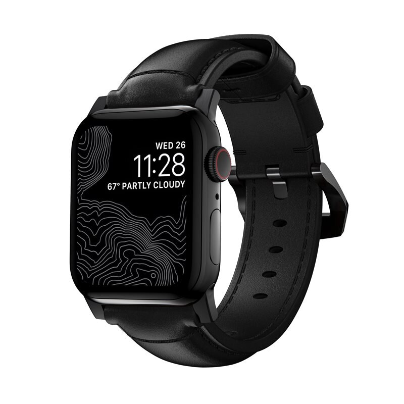 Nomad Traditional Band Apple Watch Series 10 42mm Black (Black Hardware) - Klokkereim i skinn
