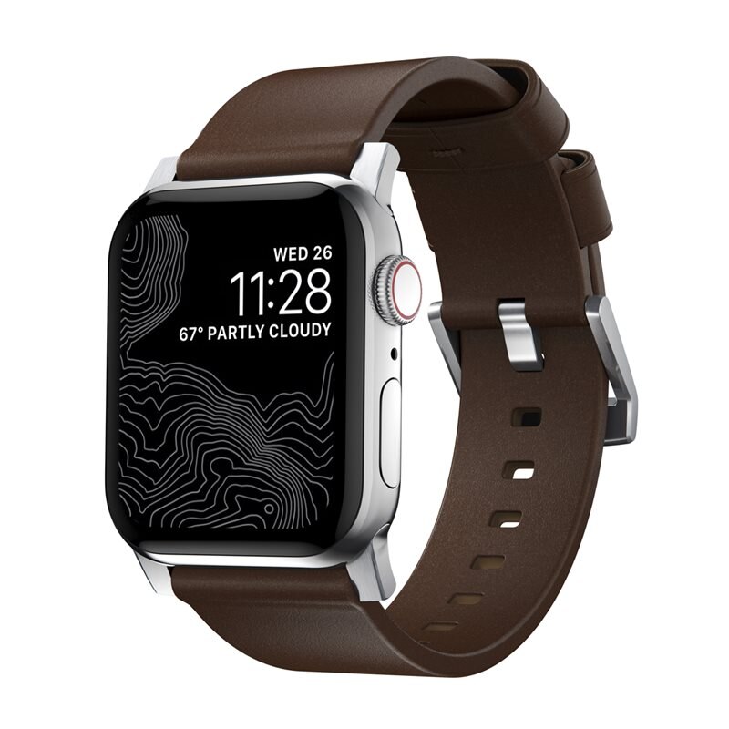 Nomad Apple Watch Ultra 49mm Modern Band Horween Leather Rustic Brown (Silver Hardware) - Klokkereim i skinn
