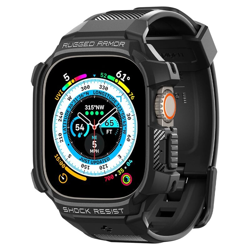 Spigen Apple Watch Ultra 2 49mm Case Rugged Armor Pro Black - Deksel til din smartklokke
