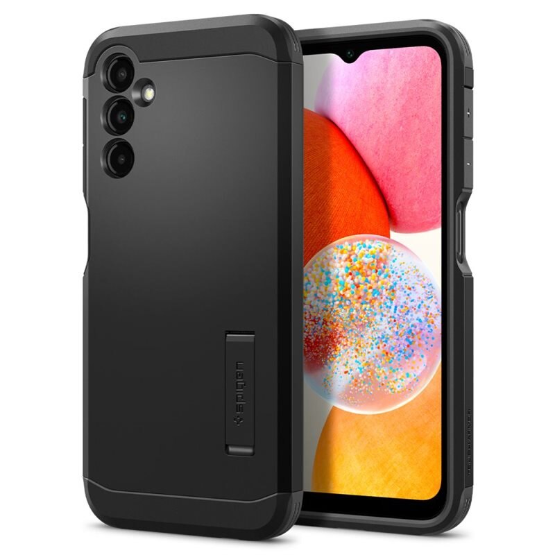 Spigen Samsung Galaxy A14 Case Tough Armor Black - Støtsikkert deksel med stativfunksjon