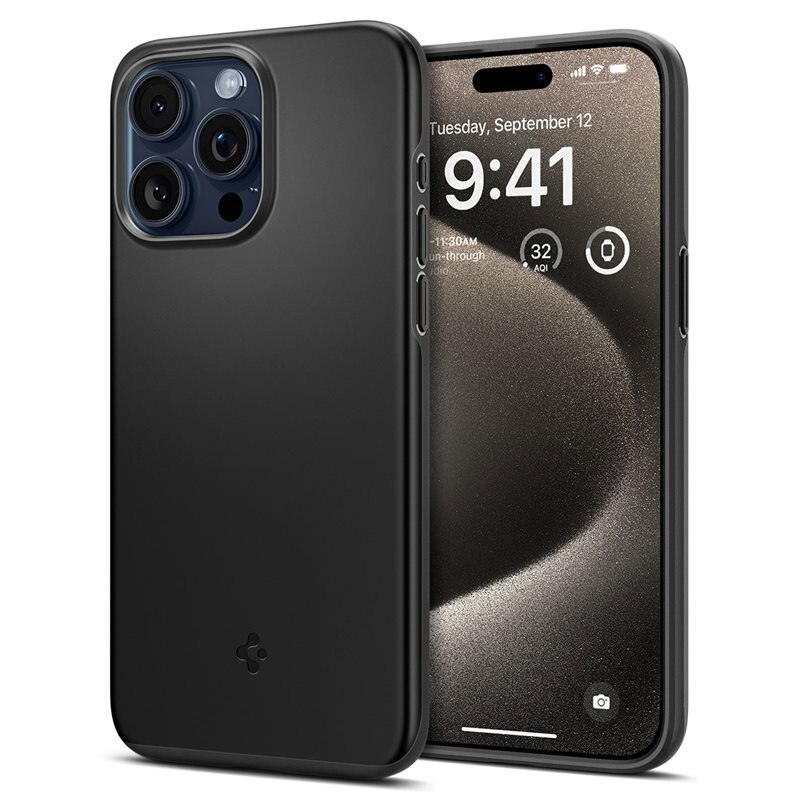 Spigen iPhone 15 Pro Max Case Thin Fit Black - Tynt, minimalistisk deksel