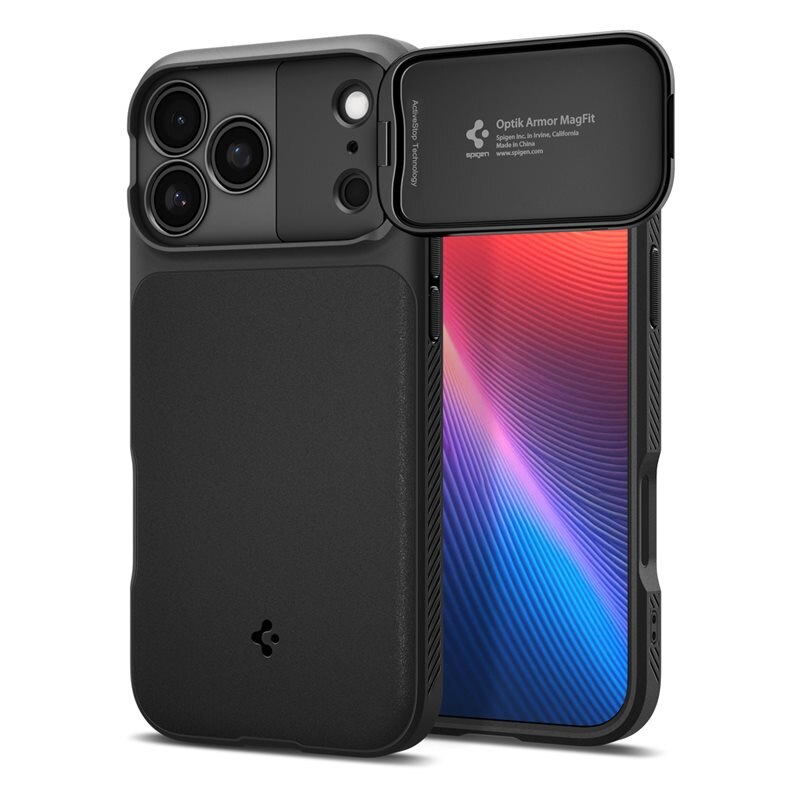 Spigen Optik Armor MagSafe iPhone 17 Pro Max Black - Mobildeksel med MagSafe og Kamerabeskyttelse