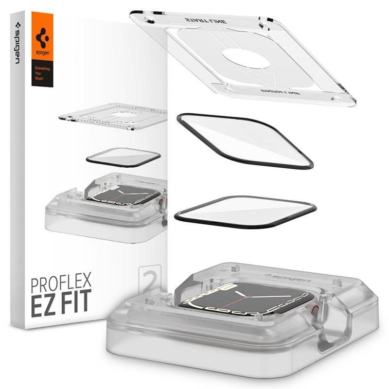 Spigen Apple Watch 45mm Series 8 Screen Protector ProFlex EZ Fit (2-pack) - Herdet glass skjermbeskytter med monteringsramme - Enkel installasjon