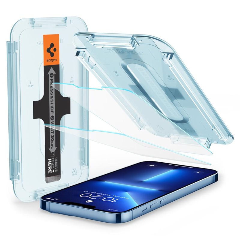 Spigen iPhone 13 Pro Max/14 Plus Screen Protector GLAS.tR EZ Fit (2-pack) - Herdet glass skjermbeskytter med monteringsramme - Enkel installasjon