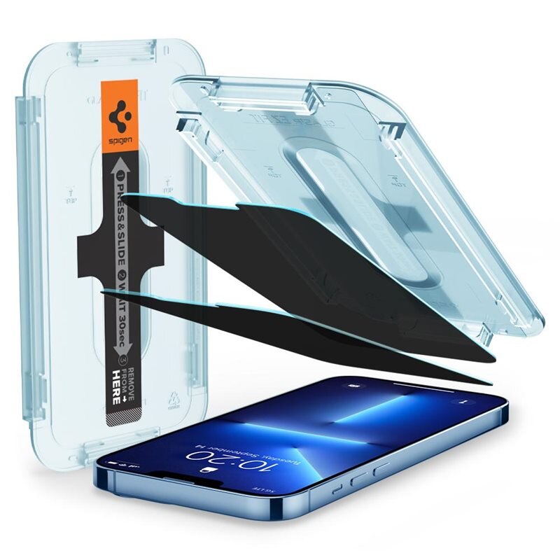 Spigen iPhone 13 Pro Max Privacy Screen Protector GLAS.tR EZ Fit (2-pack) - Herdet glass skjermbeskytter med monteringsramme - Enkel installasjon