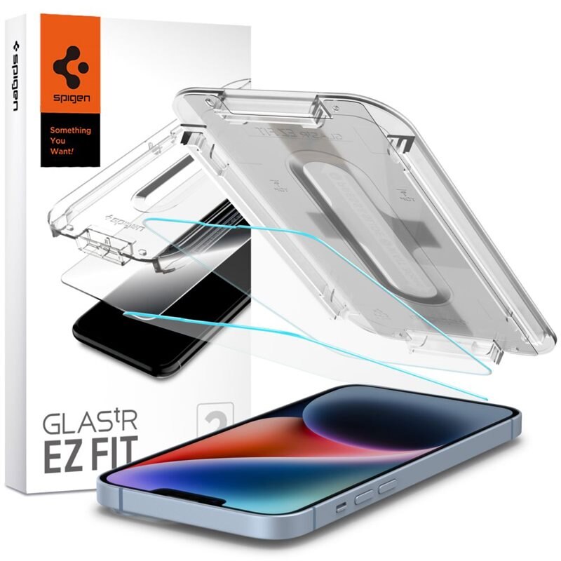 Spigen iPhone 13 Pro Screen Protector GLAS.tR EZ Fit (2-pack) - Herdet glass skjermbeskytter med monteringsramme - Enkel installasjon