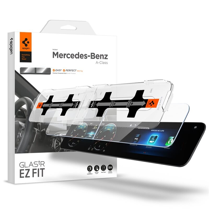 Spigen Mercedes A-Class 2018-2023 GLAS.tR EZ Fit - Herdet glass skjermbeskytter med monteringsramme - Enkel installasjon