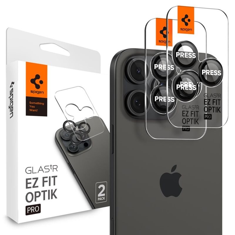 Spigen iPhone 16 Pro Max EZ Fit Optik Lens Protector (2-pack) Black - Herdet glass linsebeskytter med monteringsramme - Enkel installasjon