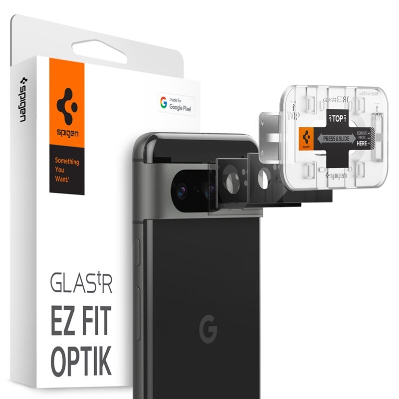 Spigen Google Pixel 8 EZ Fit Optik Lens Protector (2-pack) Black - Herdet glass linsebeskytter med monteringsramme - Enkel installasjon
