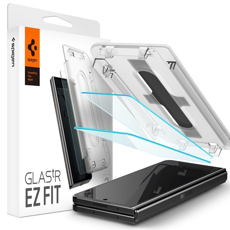 Spigen Galaxy Z Fold 5 Cover Screen Protector GLAS.tR EZ Fit (2-pack) - Herdet glass skjermbeskytter med monteringsramme - Enkel installasjon