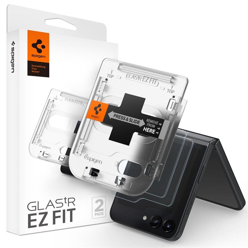 Spigen Galaxy Z Flip 5 Cover Screen Protector GLAS.tR EZ Fit (2-pack) - Herdet glass skjermbeskytter med monteringsramme - Enkel installasjon