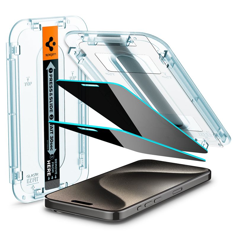 Spigen iPhone 15 Pro Max Screen Protector Privacy GLAS.tR EZ Fit (2-pack)