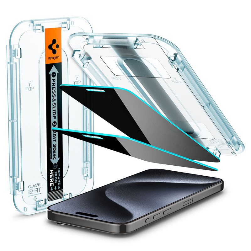 Spigen iPhone 15 Pro Screen Protector Privacy GLAS.tR EZ Fit (2-pack)