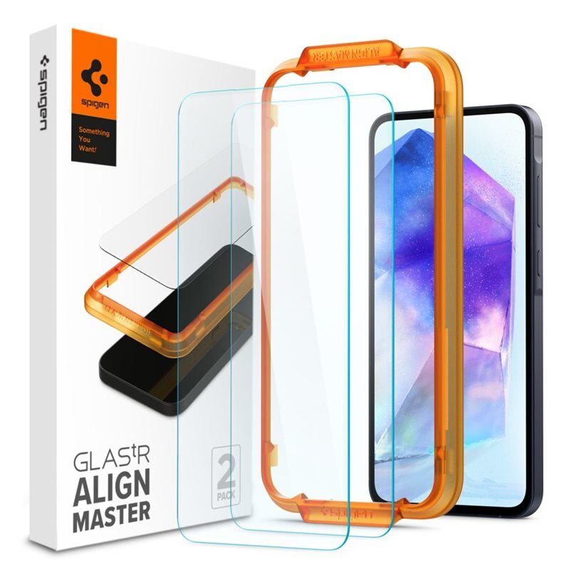 Spigen Samsung Galaxy A55 AlignMaster GLAS.tR (2-pack) - Herdet glass skjermbeskytter med monteringsramme - Enkel installasjon