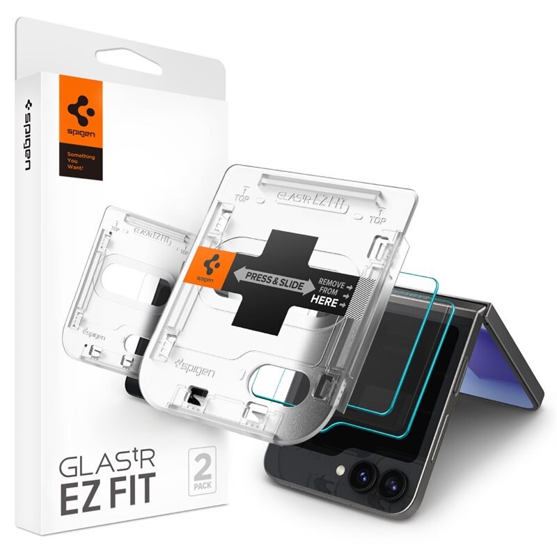 Spigen Galaxy Z Flip 6 Cover Screen Protector GLAS.tR EZ Fit (2-pack) - Herdet glass skjermbeskytter med monteringsramme - Enkel installasjon