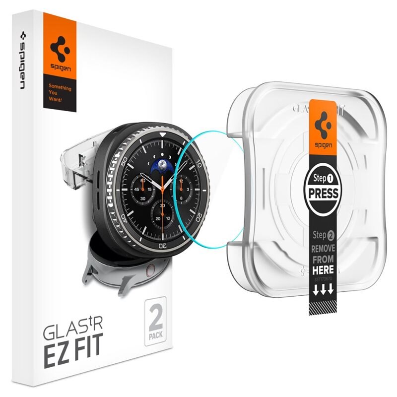 Spigen Samsung Galaxy Watch 8 Classic Screen Protector EZ Fit GLAS.tR (2-pack) - Herdet glass skjermbeskytter med monteringsramme - Enkel installasjon