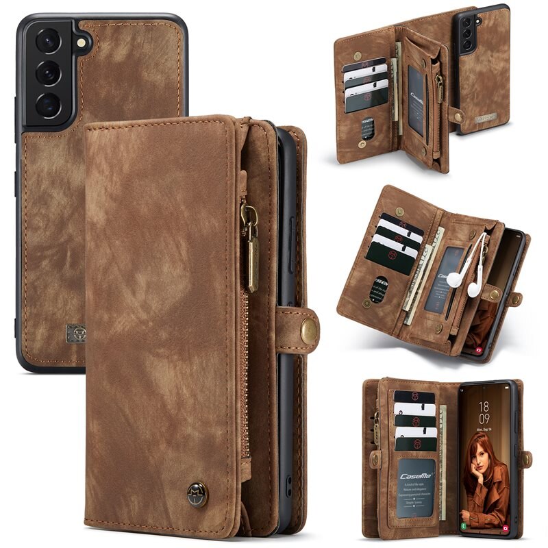 CaseMe Multi-slot Lommeboksetui Samsung Galaxy S22 Brun - Mobildeksel med ekstra mange kortplasser - Kortholder