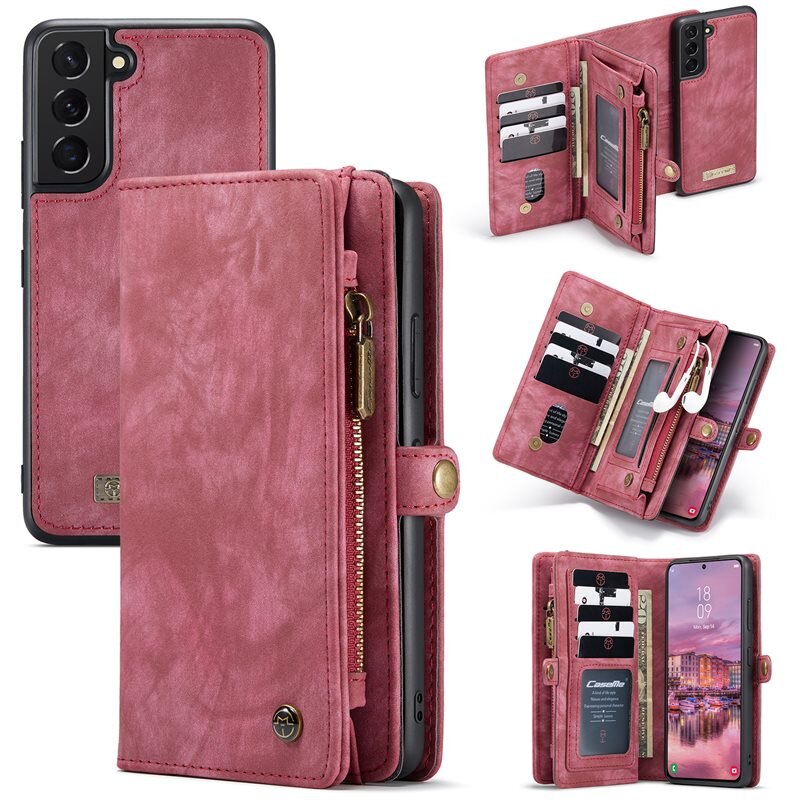 CaseMe Multi-slot Lommeboksetui Samsung Galaxy S22 Rød - Mobildeksel med ekstra mange kortplasser - Kortholder