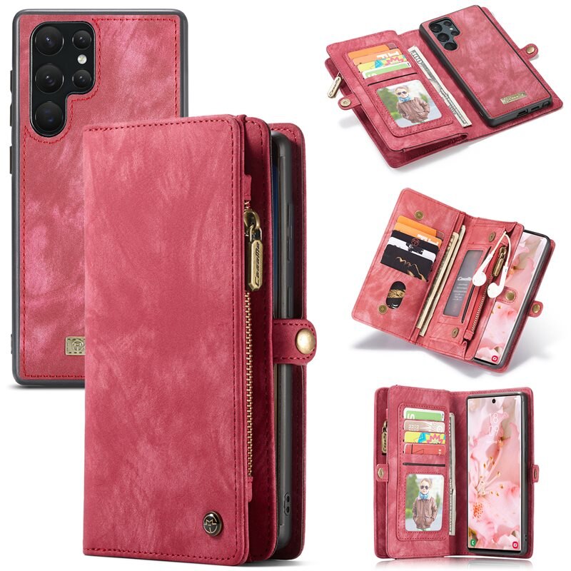 CaseMe Multi-slot Lommeboksetui Samsung Galaxy S22 Ultra Rød - Mobildeksel med ekstra mange kortplasser - Kortholder