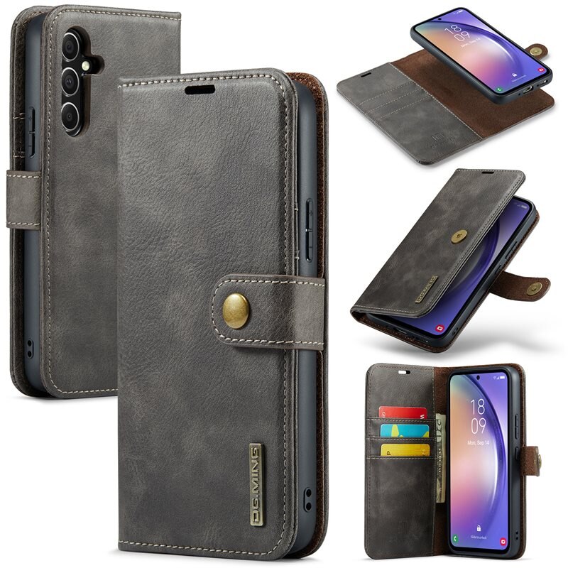 DG.MING Magnet Wallet Samsung Galaxy S23 FE Brown - Stilrent lær-etui med avtagbart magnetisk deksel