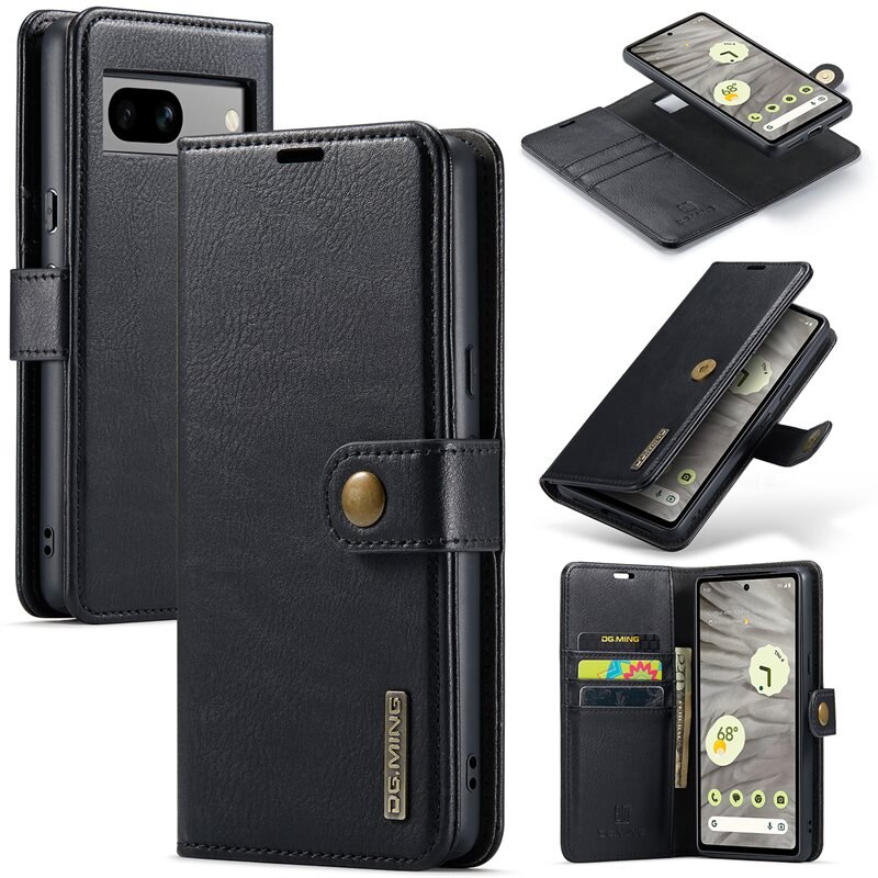 DG.MING Magnet Wallet Google Pixel 7a Black - Stilrent lær-etui med avtagbart magnetisk deksel