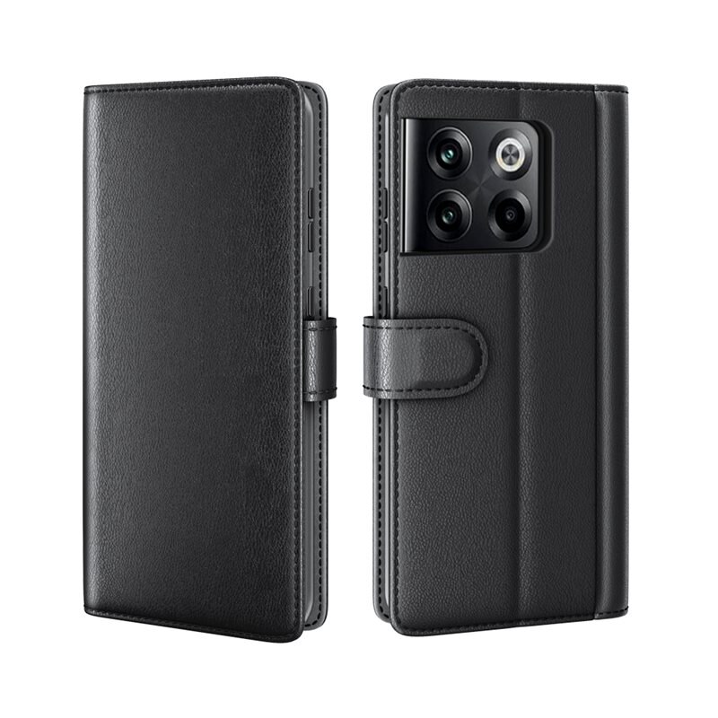 Ekte Lærveske OnePlus 10T Svart - Stilfullt lommeboketui med plass for sedler og kort