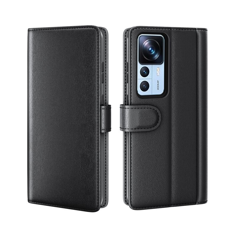 Ekte Lærveske Xiaomi 12T/12T Pro Svart - Stilfullt lommeboketui med plass for sedler og kort