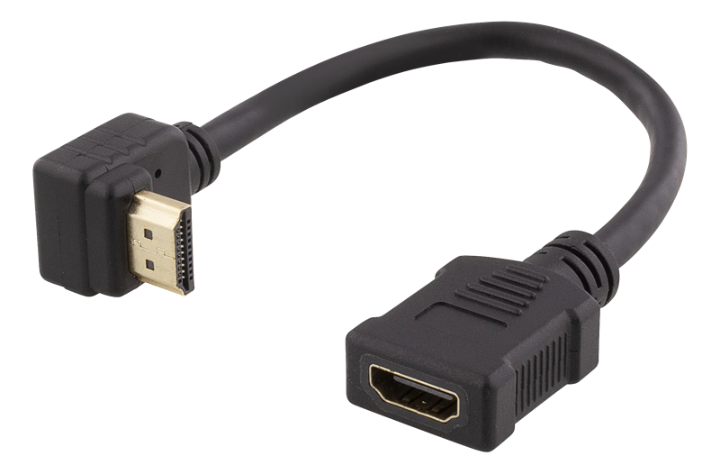 Deltaco HDMI-adapterkabel med vinklet kontakt M/F, UHD