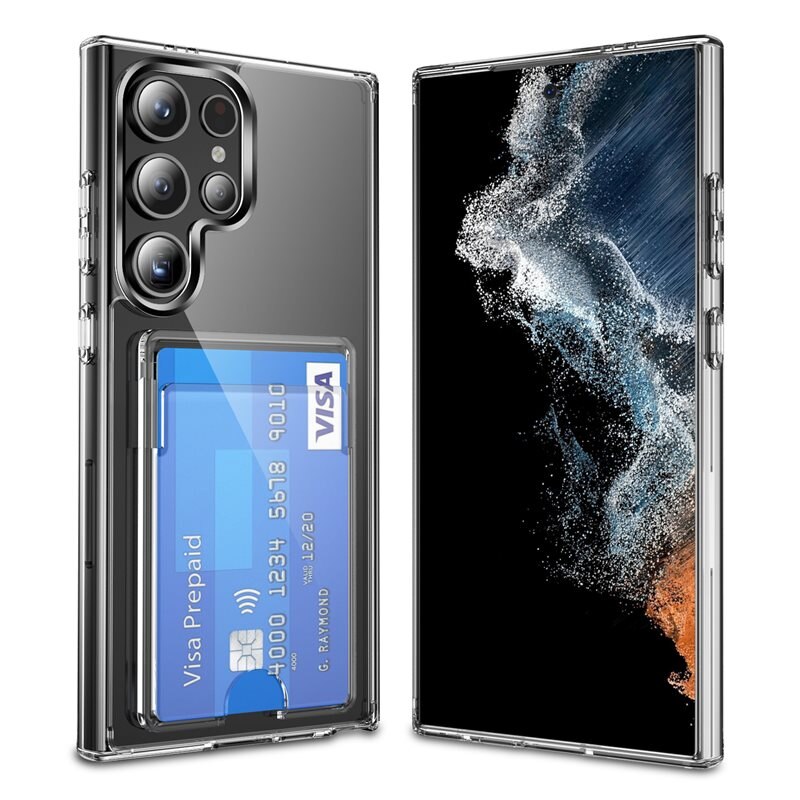 Hybriddeksel Kortholder Samsung Galaxy S24 Ultra Gjennomsiktig - Praktiskt deksel med kortlomme