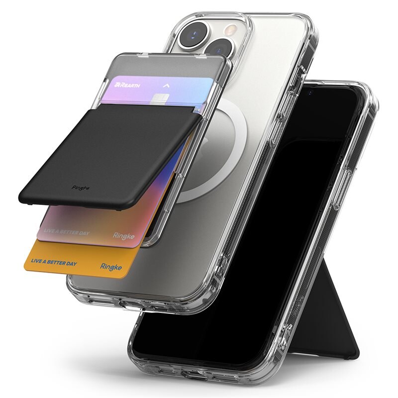 Ringke Magnetic Stand Slot Card Holder MagSafe Clear/Black - MagSafe Kortholder