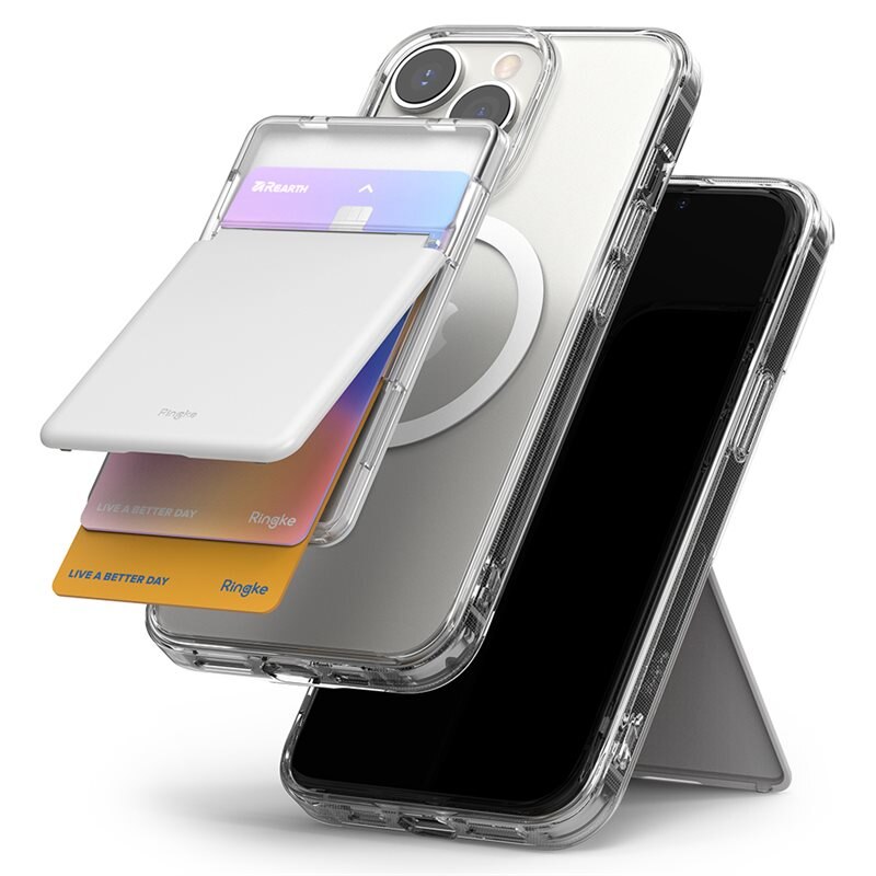 Ringke Magnetic Stand Slot Card Holder MagSafe Clear/Light Gray - MagSafe Kortholder