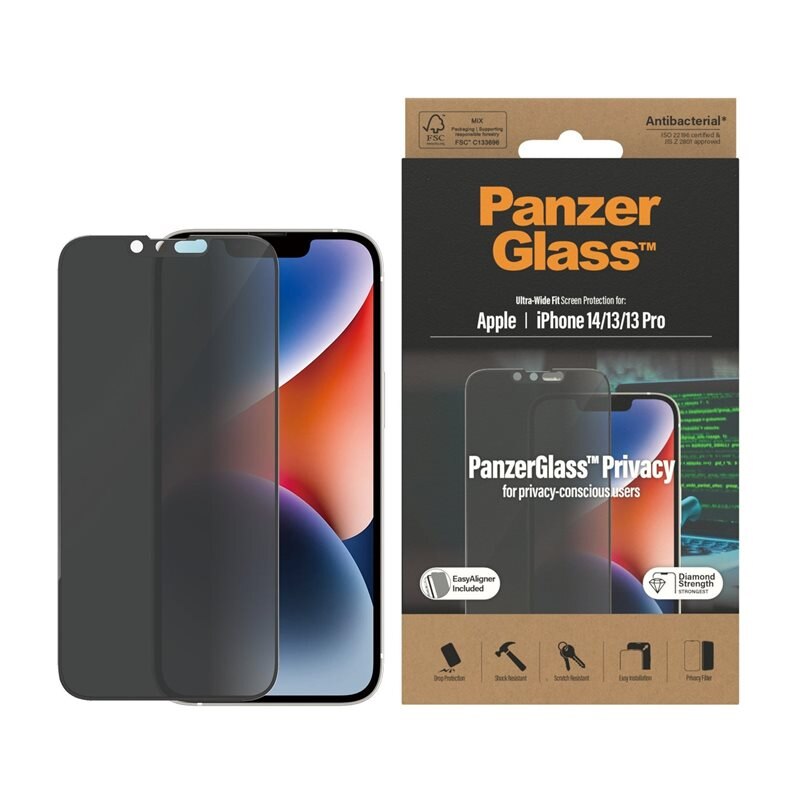 PanzerGlass iPhone 13 Pro Privacy Screen Protector (with EasyAligner) Ultra Wide Fit - Herdet glass personvernbildebeskytter med monteringsramme