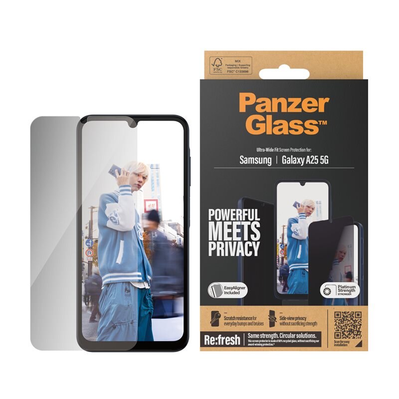 PanzerGlass Samsung Galaxy A25 Privacy Screen Protector (with EasyAligner) Ultra Wide Fit - Herdet glass personvernbildebeskytter med monteringsramme