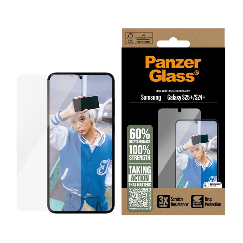 PanzerGlass Samsung Galaxy S25 Plus Screen Protector (with EasyAligner) Ultra Wide Fit - Herdet glass skjermbeskytter med monteringsramme - Enkel