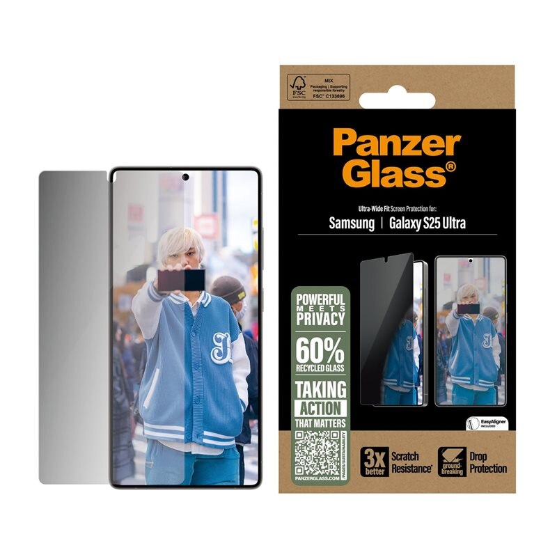 PanzerGlass Samsung Galaxy S25 Ultra Privacy Screen Protector (with EasyAligner) Ultra Wide Fit - Herdet glass personvernbildebeskytter med